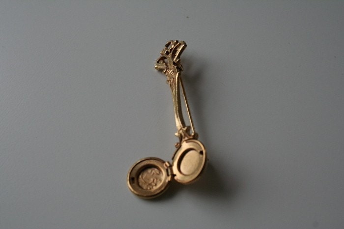 Vintage Gold Spoon Locket Pin