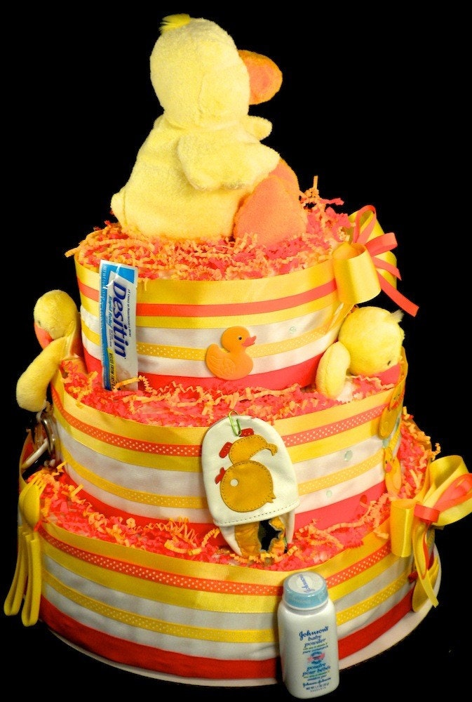 3 Tier Duck Baby Shower Diaper Cake Centerpiece Gift Ducky Luxe Loaded
