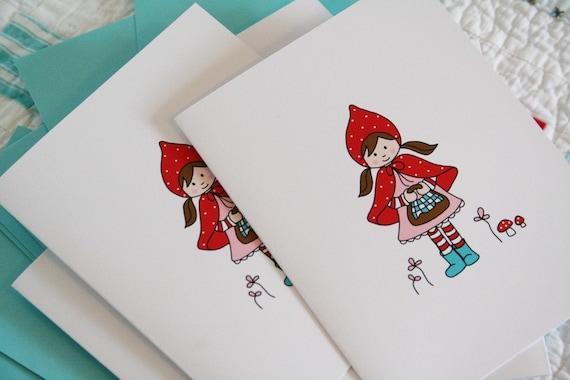 Little Red Riding Hood Notecards - Blank or Choose Text - Set of 8