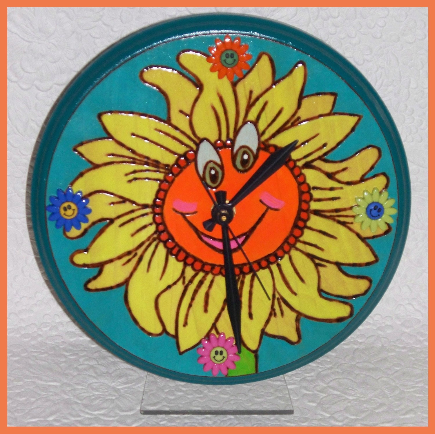 smiley sunflower. Smiley Sunflower Table Clock with Stand. From RFForeverClocks