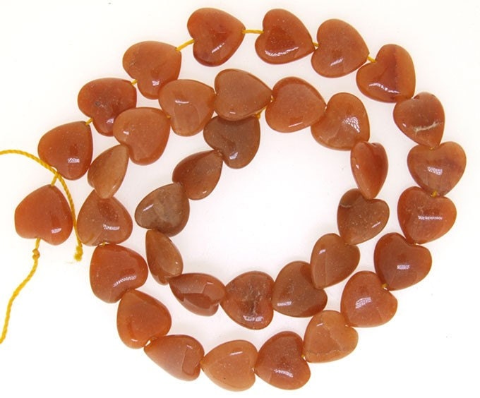 Red Jade Heart Beads Gemstone Strand 12mm