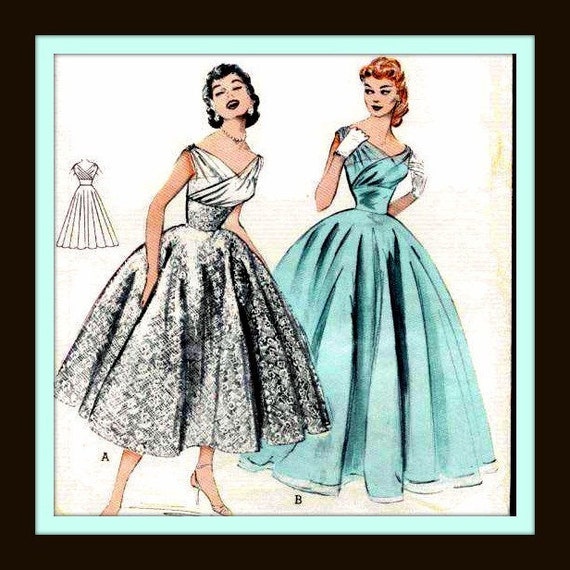 1950s Surplice Gown with Fitted Midriff and Tea-Length Skirt - 6810 - listing is for all sizes