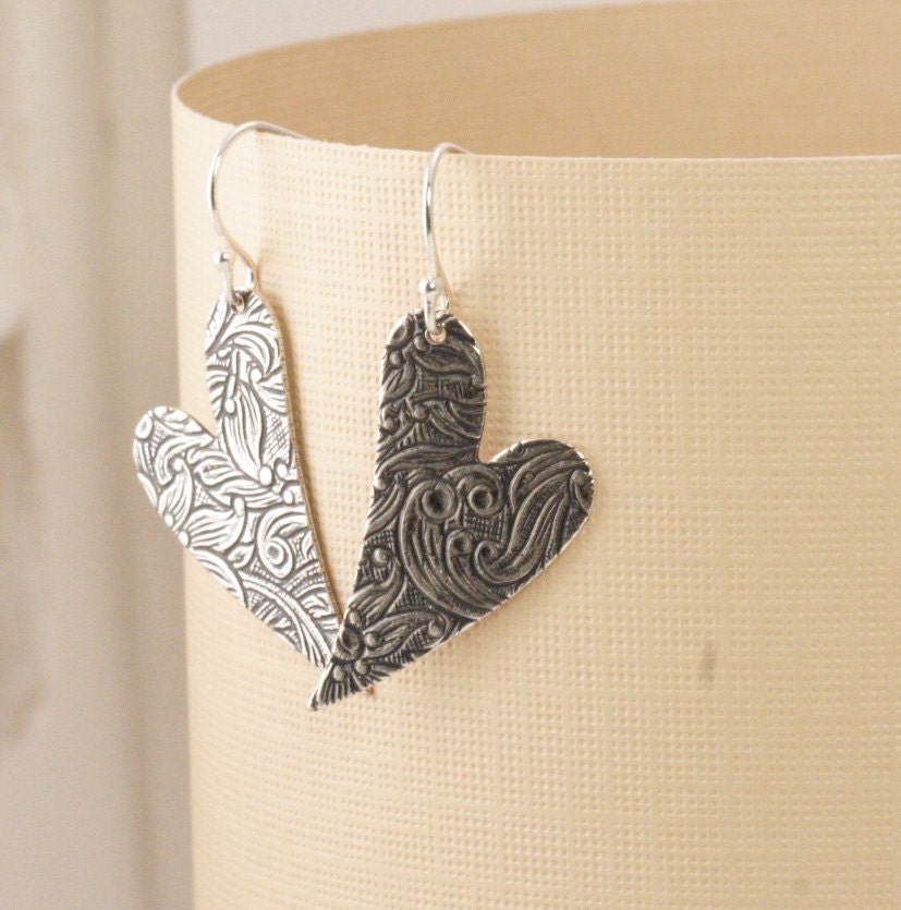 Shipping Included - Together Forever Floral Engraved Heart Earrings