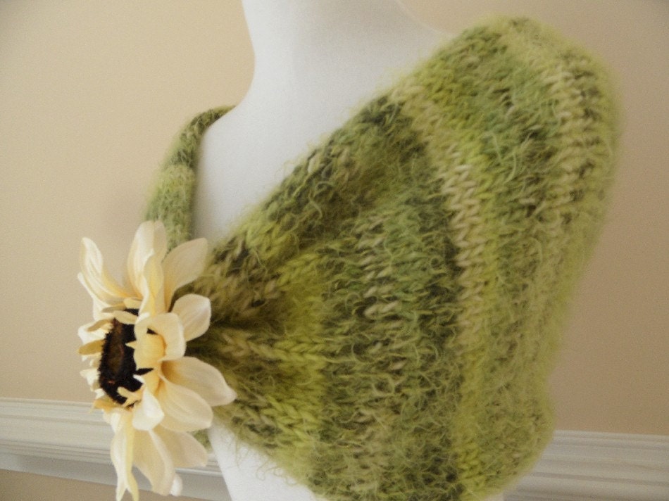 Lime Green striped Capelet with removable Sunflower brooch
