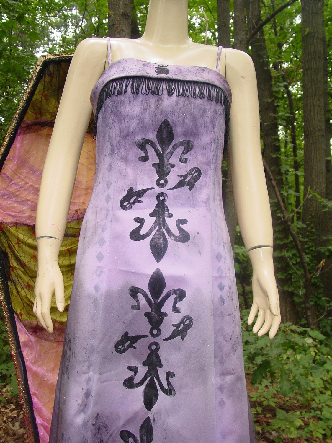 handmade VAMPIRE GOWN with ghosts,spiders and caldron HALLOWEEN COSTUME or zombie prom