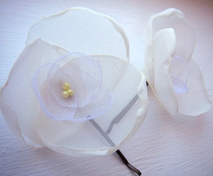 Vanilla blossom 2 organza bobby pin . for Brides, Bridesmaids or Flower girl