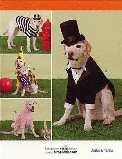 Simplicity 0551 Costumes for Dogs Clown, Prison Stripes, Bunny, Top Hat and Tails Uncut Complete