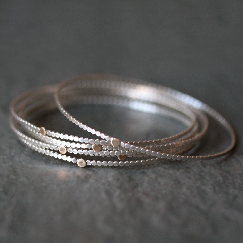 Gold Dot Circle Bangle in Sterling Silver and 14K Gold