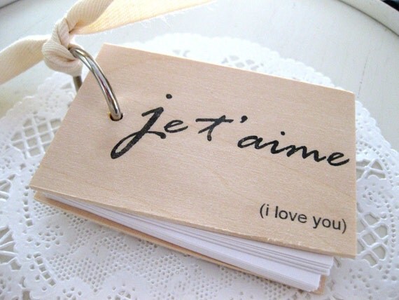 3 in. x 2 in. Wood Mini Notepad (je t'aime - i love you)