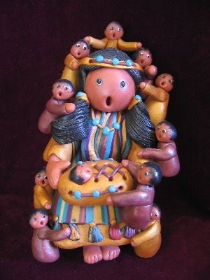 Storyteller doll figure, Southwest motif, polymer clay