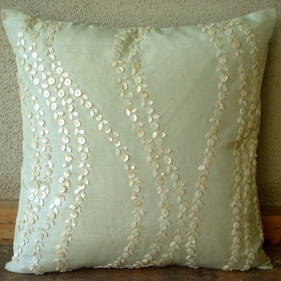 Blossoms Blown - Throw Pillow Covers - 16x16 Inches Silk Pillow Cover with Mother Of Pearl