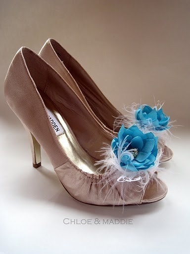 DENA Blue and feathers swedding or special occasions shoe clips (Set of Two)