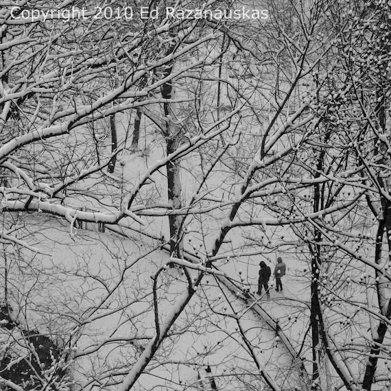 Winter Walk - 10x10 Fine Art Photograph - Lovers out for a walk in a February snow storm.  Taken at Frick Park in Pittsburgh PA.  Makes a great christmas gift.