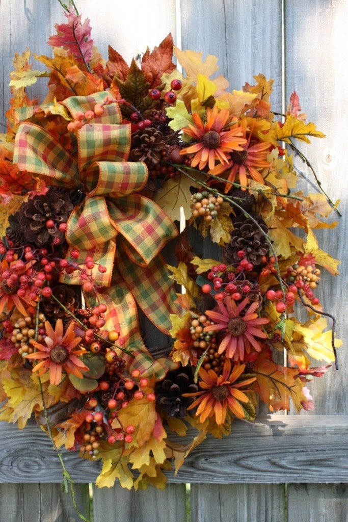 Pinecone and Plaid Fall Wreath