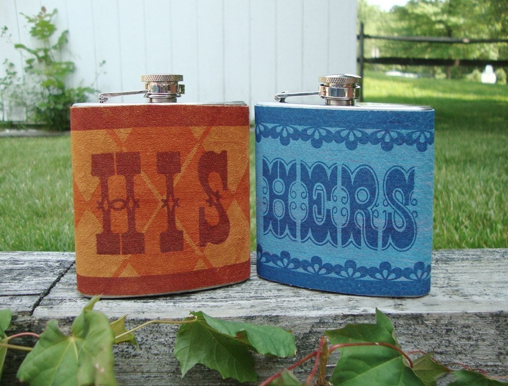 His and Hers Letterpress Flask Set