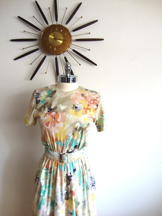 1980 Vintage Clothing Abstract Flower Dress from Pudding
