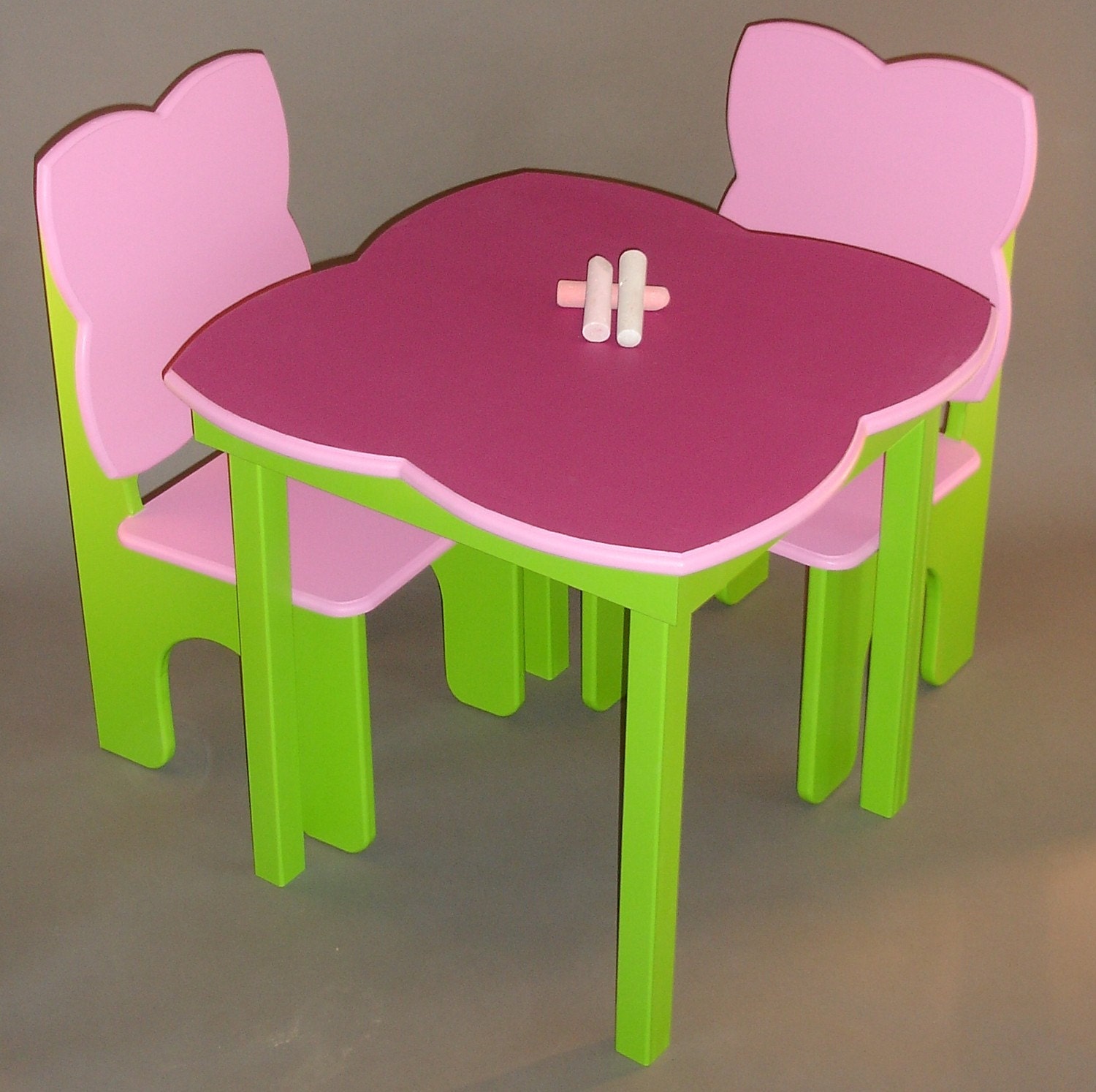 Childrens Table and Chairs with Flower Chalkboard Top