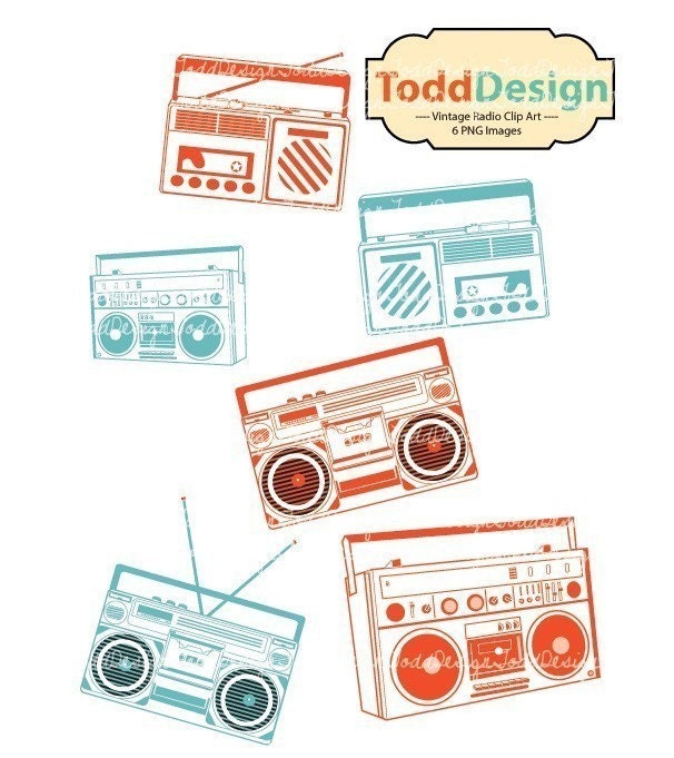 Colorful Vintage Radio, Clip Art for card making, digital scrapbooking,graphic design and paper goods