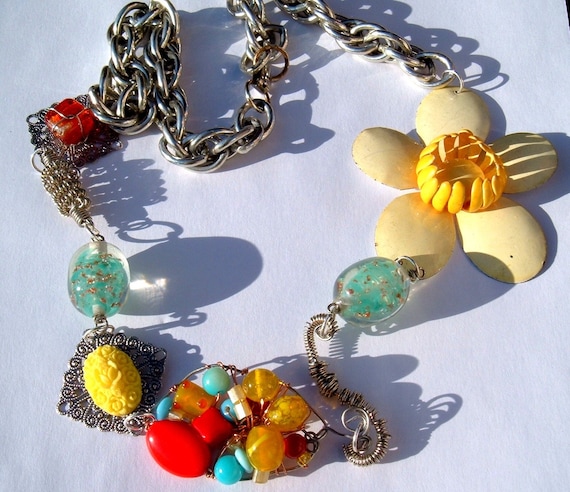 Cornfusion Sunshine unrowed  reclaimed recycled ooak necklace