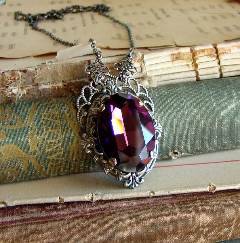 Amethyst Treasures - Purple Crystal Necklace in Silver and Gunmetal