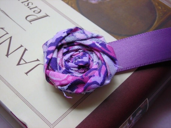 Bookmark, Rosette, Ribbon, Fabric, Purple by bellerosedesigns on etsy