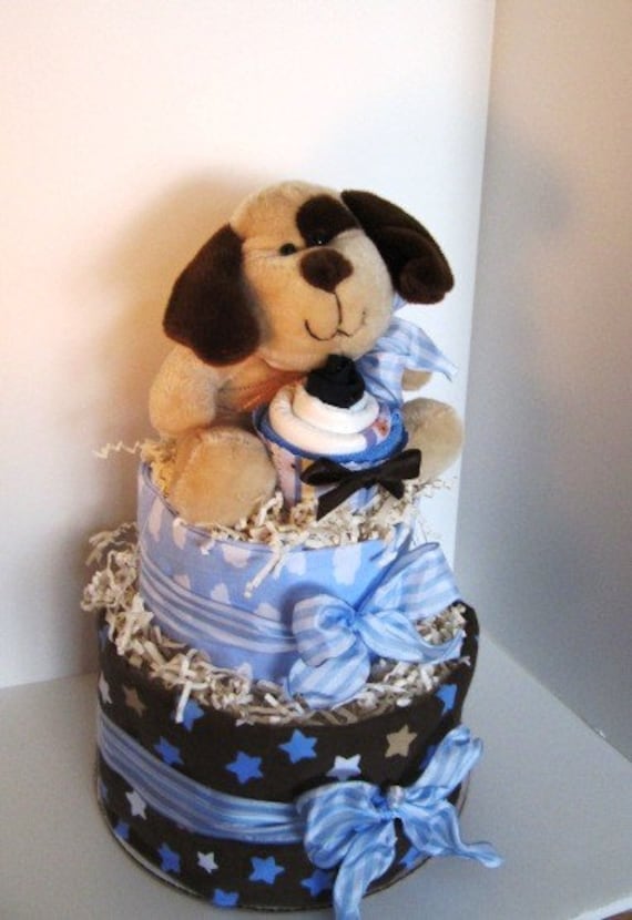 Baby Diaper Cake with puppy and Organic disposable diapers