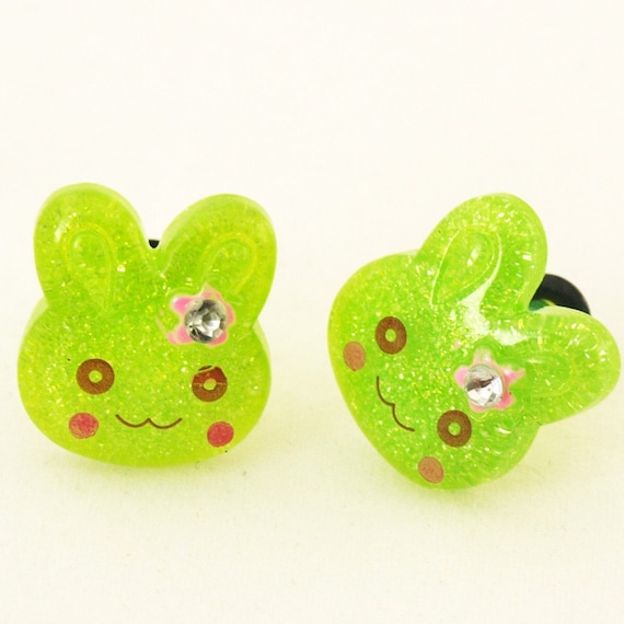 Green Glitter Bunny Rabbit 8g 3mm Plugs piercings by glamasaurus : cute 