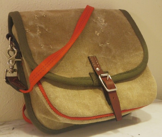 Military Canvas Purse with Hand Stitched Buckle Closure