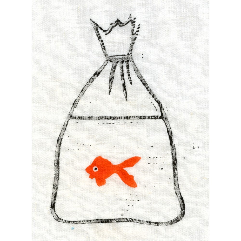 Handprinted Goldfish Bag on 5 by 7 inch Fabric