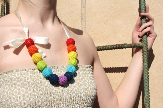 rainbow necklace - handmade crochet bead necklace