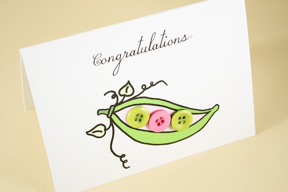 Peas in a Pod Pink Congratulations card, OOAK