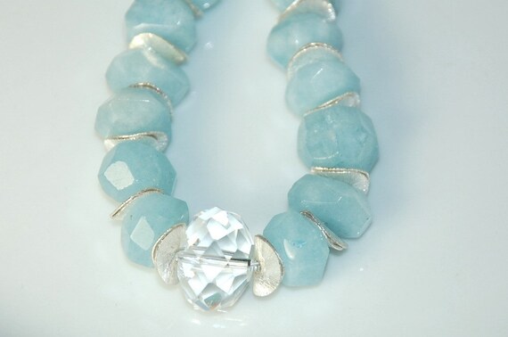 Designer Faceted Genuine Aquamarine Nugget Necklace by ELEVEN13 light blue 