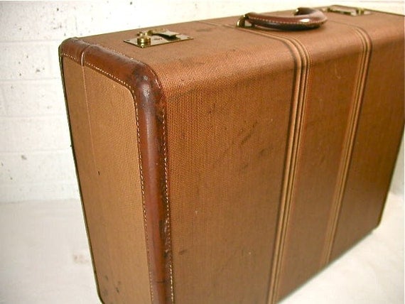 Vintage Striped Tweed Suitcase / 1940s Hartmann