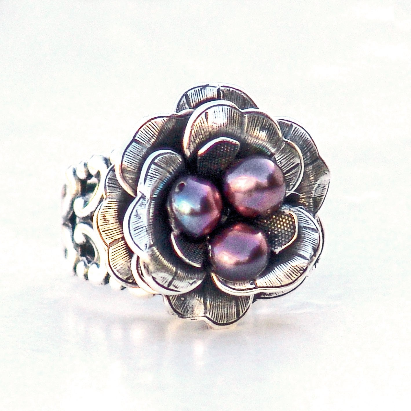 Silver Scroll Fairy Rose Ring Plum Berry By galleryzooartdesigns On Etsy 