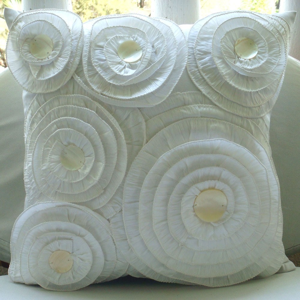 Vintage Charm - Throw Pillow Covers - 16x16 Inches Silk Pillow Cover with Ruffles and Pearls