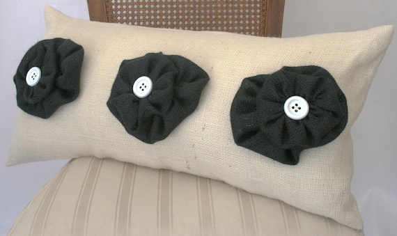 Black and White burlap throw pillow case 13x27