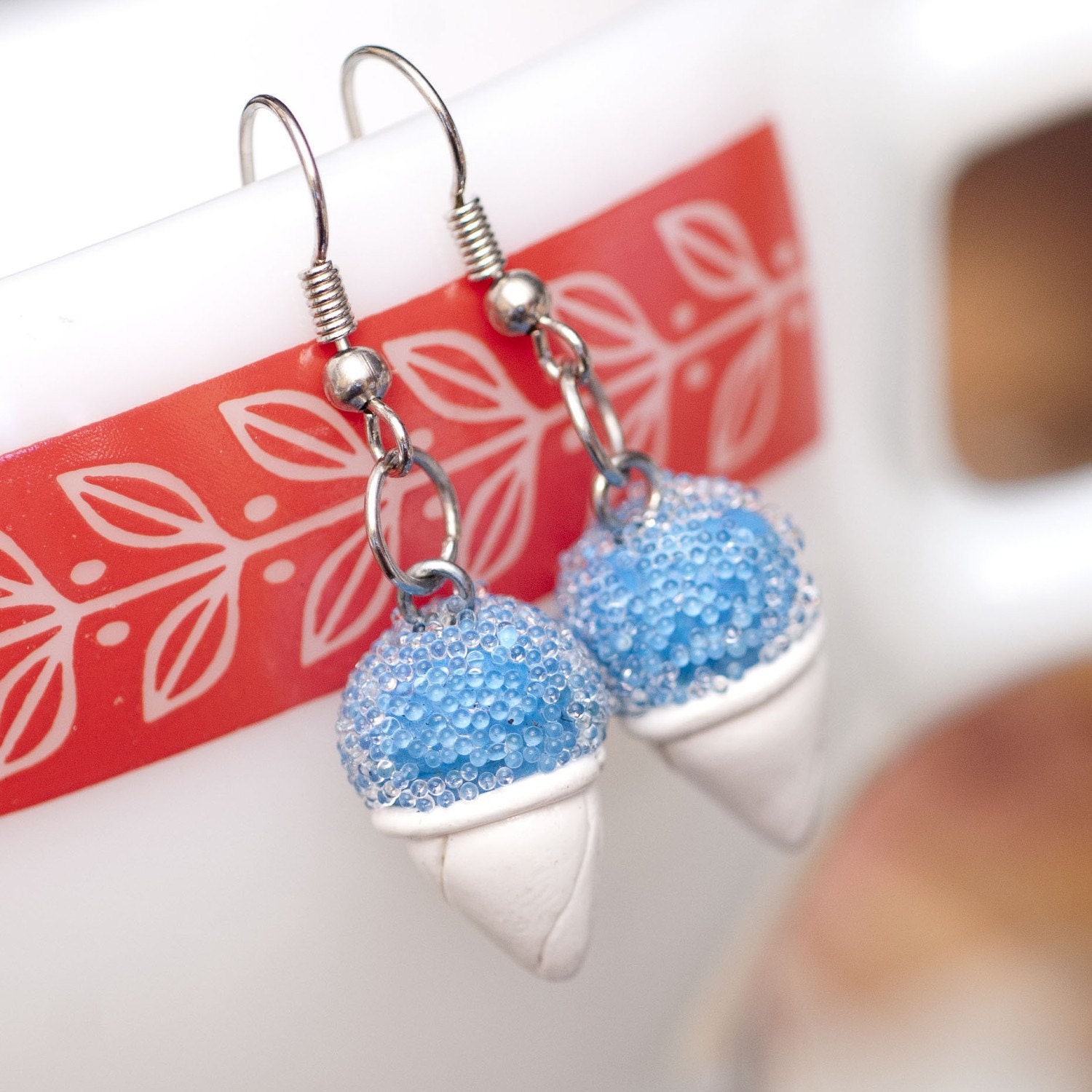 Roscata Blueberry Snow Cone Earrings Handmade Polymer Clay Food Miniature Art Jewelry