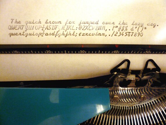 1970s Turquoise CURSIVE Ghia Manual Typewriter with Racing Stripe Case