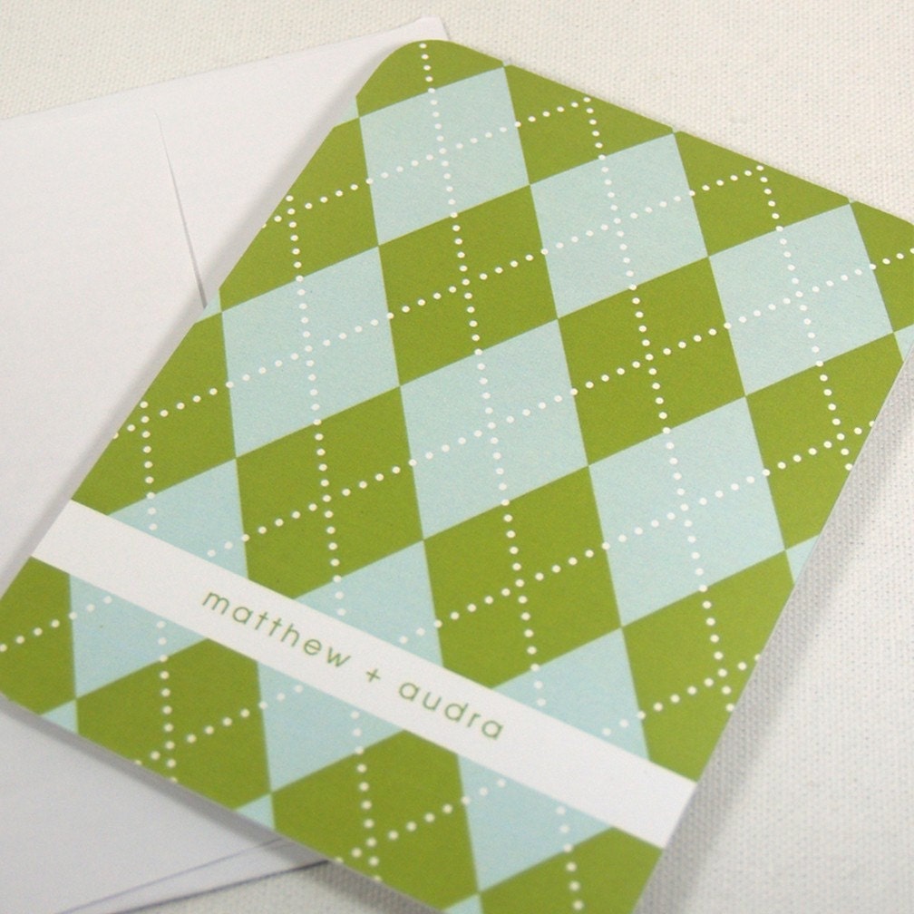 personalized note cards stationery set -preppy argyle pattern (8) CHOOSE colors