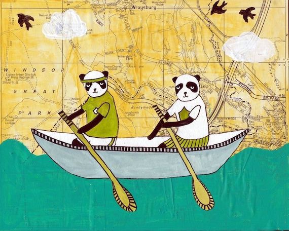 Pandas Love Canoes - 8X10 Print