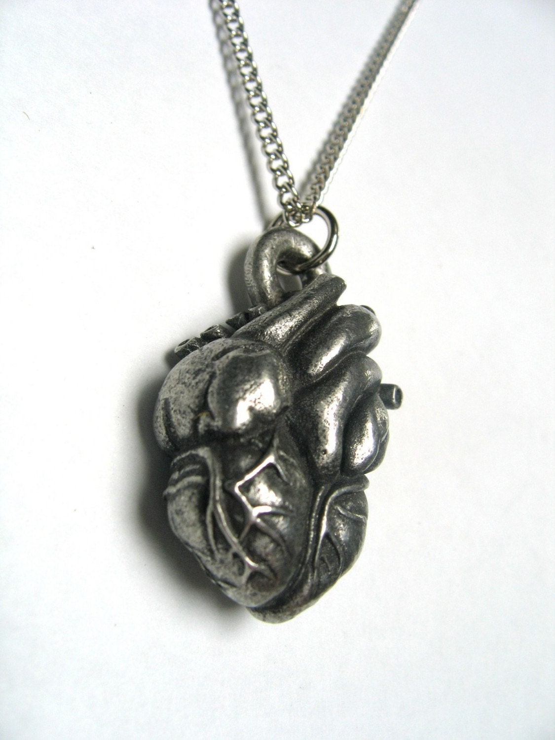 Antique Silver Anatomical Heart Necklace - Moon Raven Designs