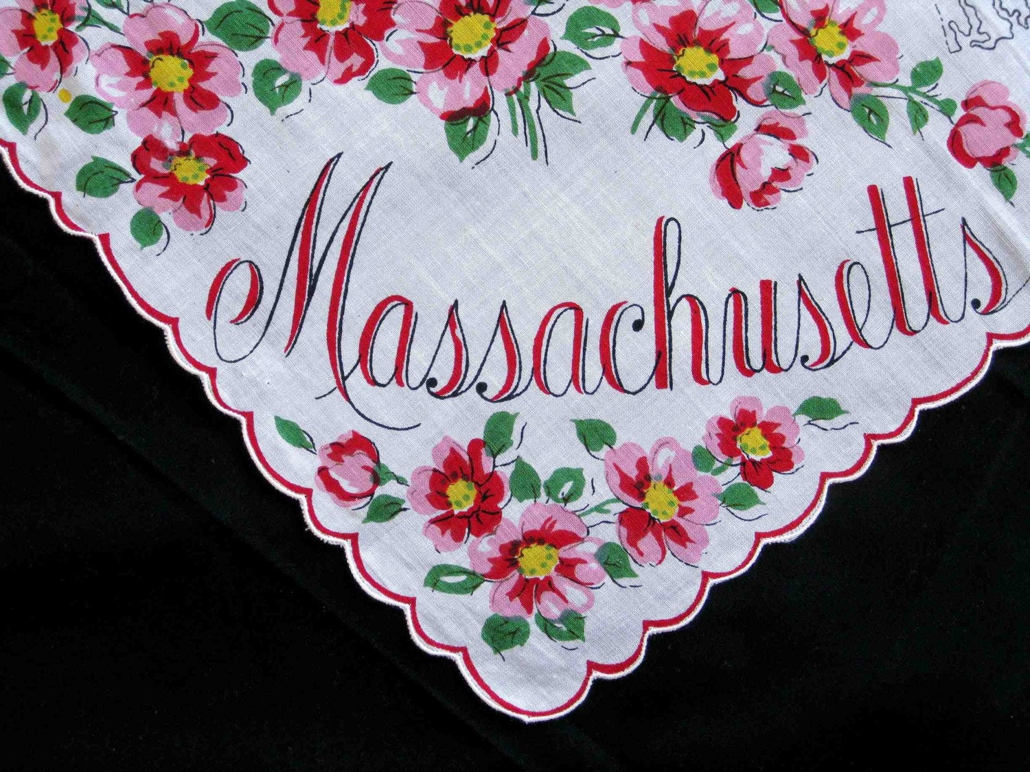 Massachusetts State Flower Mayflower. Massachusetts Mayflower State Souvenir Franshaw Handkerchief. From mothersstuff