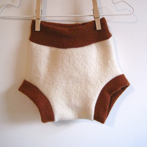Creamy Pumpkin Wool Shorties, natural cloth diaper cover, size medium