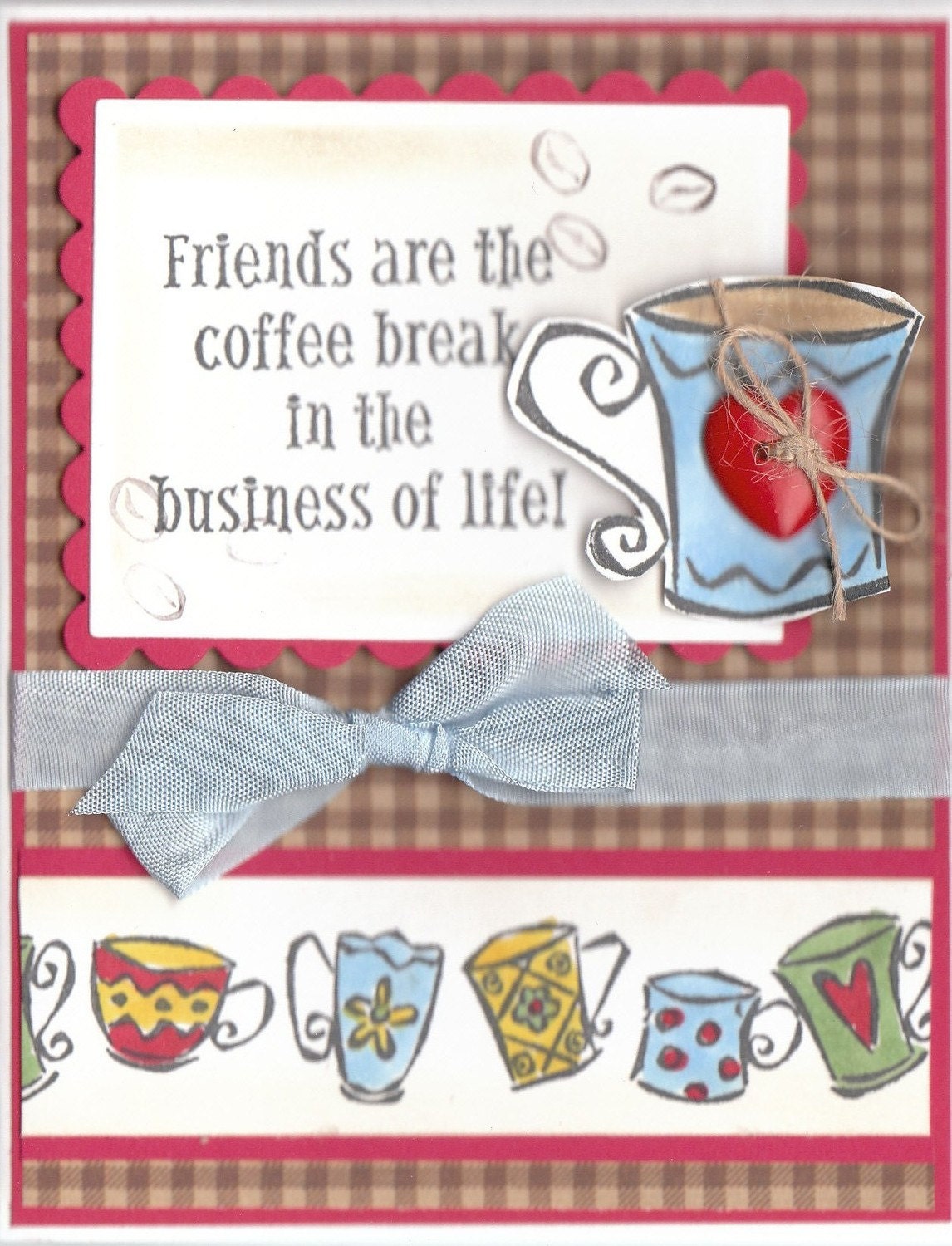 STAMPIN UP SET OF PAD AND MATCHING COFFEE FRIENDSHIP HANMADE CARD