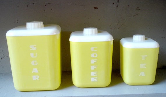 Vintage 1950's Lustro Ware Yellow Plastic Kitchen Canisters
