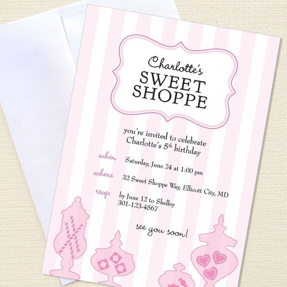 Sweet Shoppe party - Set of 15 custom invitations - Printable file also available