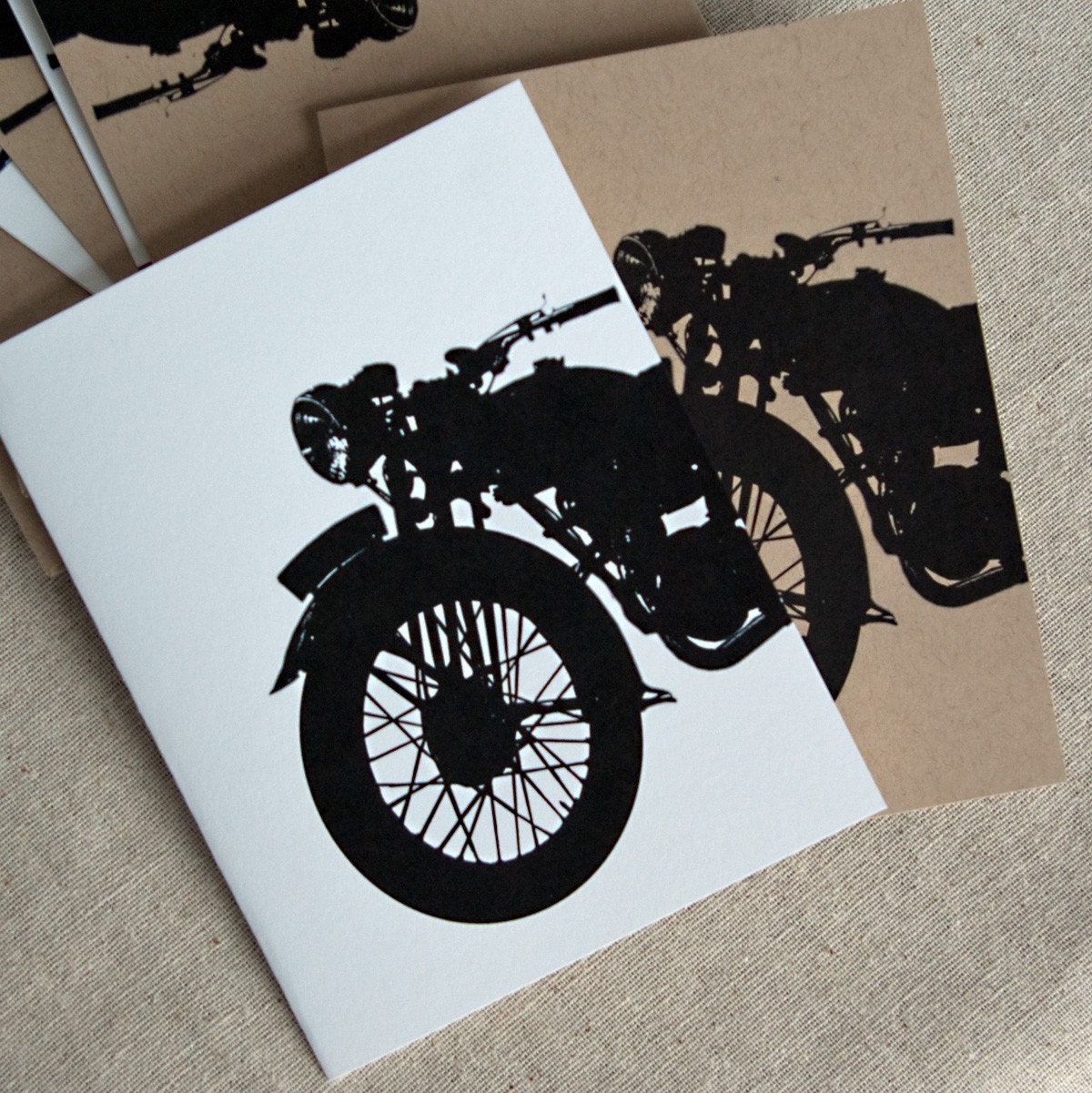 Recycled Paper Note Card Set - Vintage Motorbike (6)