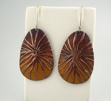 Polymer and Copper Earrings, Woven Threads