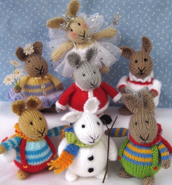 6 الگوهای اسم حیوان دست اموز -- زمستان در BUNNYLAND -- خرگوش اسباب بازی knitted -- ایمیل اف بافندگی الگوی