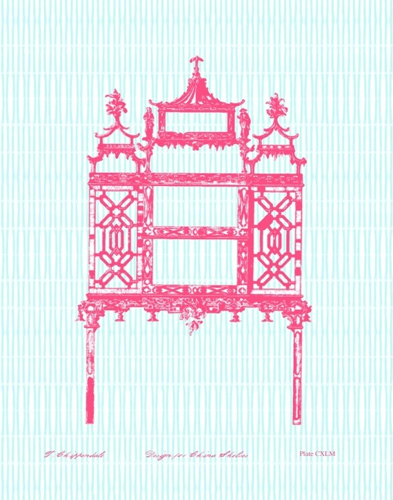 Coral Chinese Chippendale Porcelain Display on Turquoise 11x14 Giclee